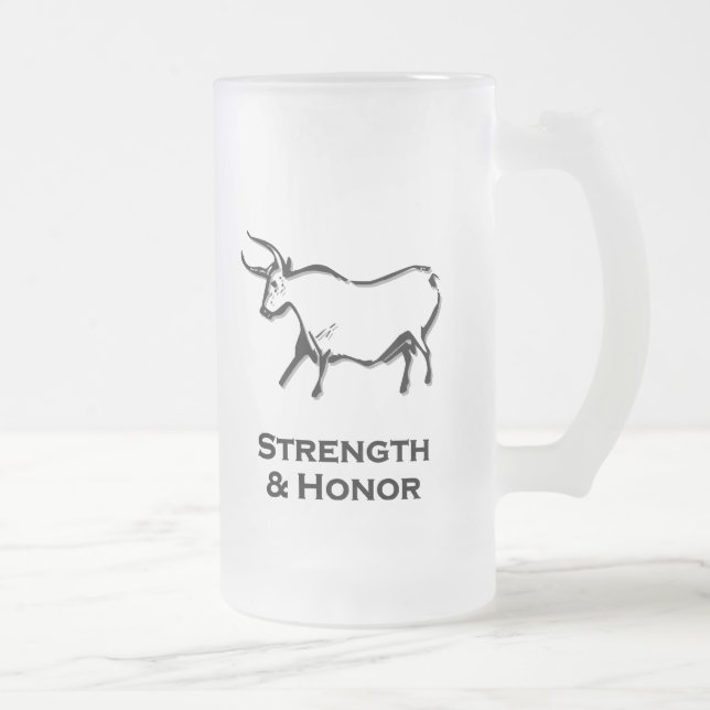 Taza De Cristal Esmerilado Fuerza De Toro Y Homenaje Negro (Derecha)