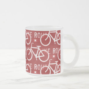 Taza De Cristal Esmerilado Fun Bicicleta Ruta Fixiante Ciclista Patrón Rojo