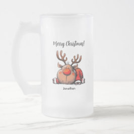 Taza De Cristal Esmerilado Fun Personalized Reindeer Merry Christmas