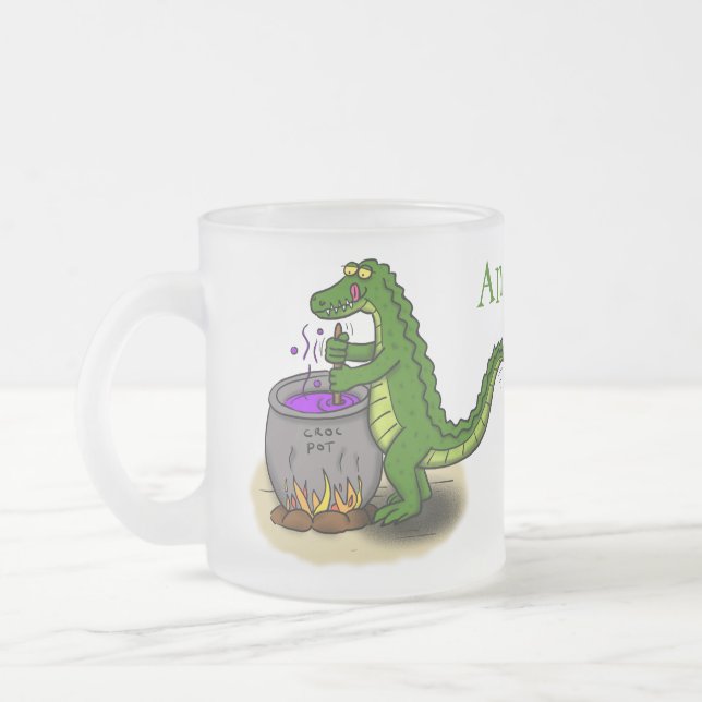 Taza De Cristal Esmerilado Fundido personalizado de cocina de caimanes verdes (Izquierda)