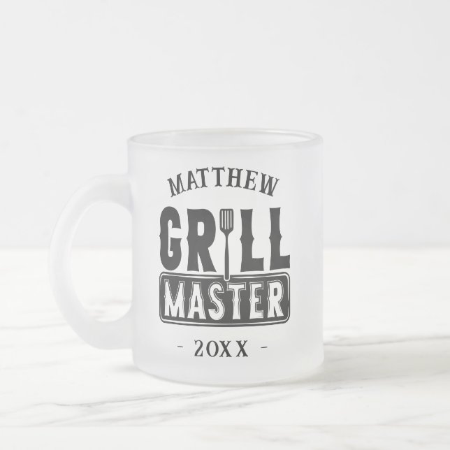 Taza De Cristal Esmerilado Funny BBQ Grill Master Barbacoa Personalizada King (Izquierda)