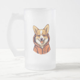 Taza De Cristal Esmerilado Funny Corgi Usando Hoodie