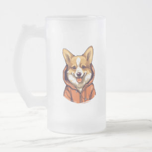 Taza De Cristal Esmerilado Funny Corgi Usando Hoodie