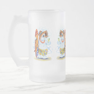 Taza De Cristal Esmerilado Funny Frost Glass Mug Summer Snowman Surfer