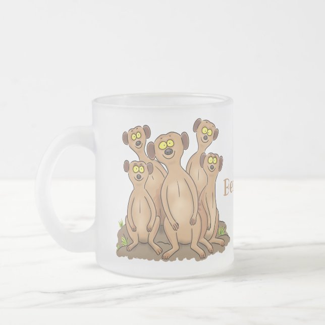 Taza De Cristal Esmerilado Funny meerkat ilustracion personalizado familiar (Izquierda)