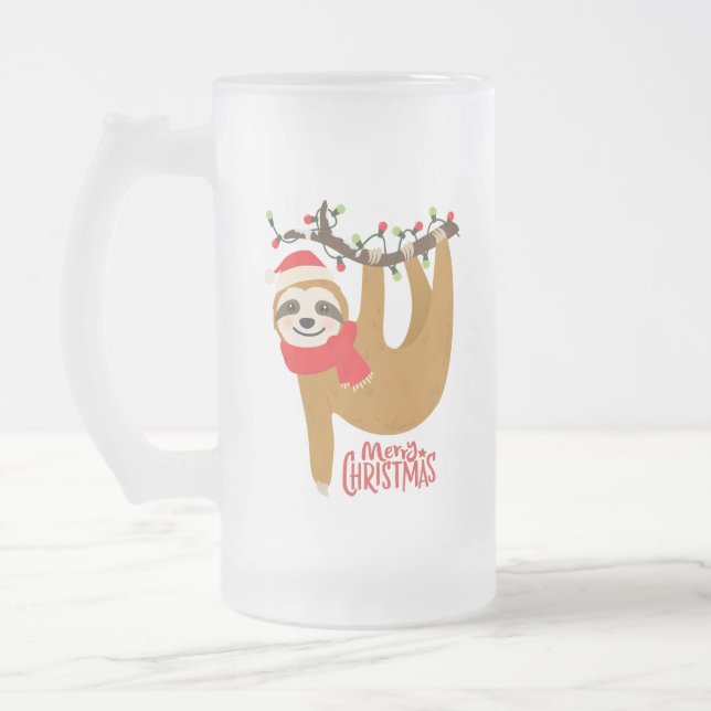 Taza De Cristal Esmerilado Funny Merry Christmas Sloth | Vacaciones (Izquierda)