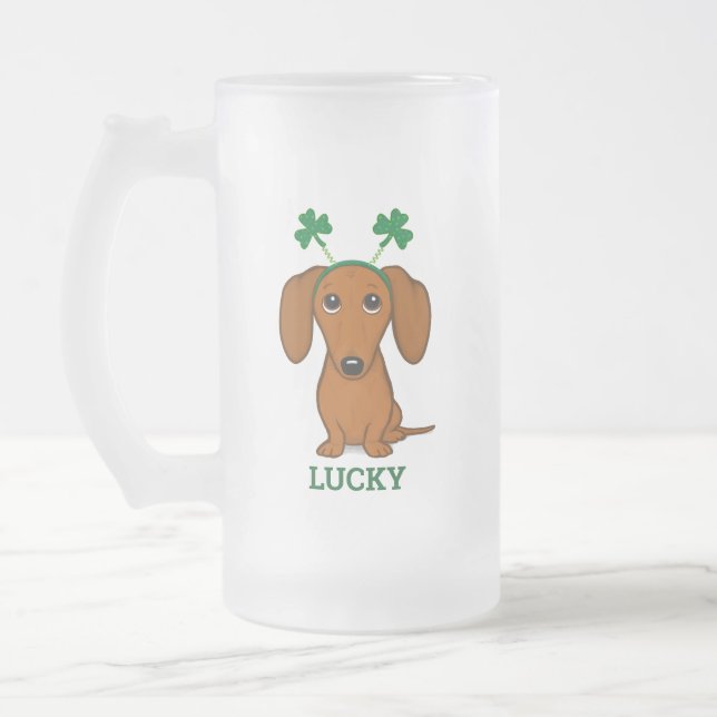Taza De Cristal Esmerilado Funny Saint Patrick's Day Dog Shamrock Personaliza (Izquierda)