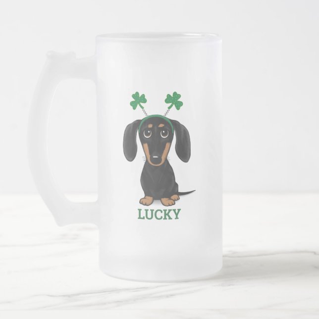 Taza De Cristal Esmerilado Funny Saint Patrick's Day Dog Shamrock Personaliza (Izquierda)