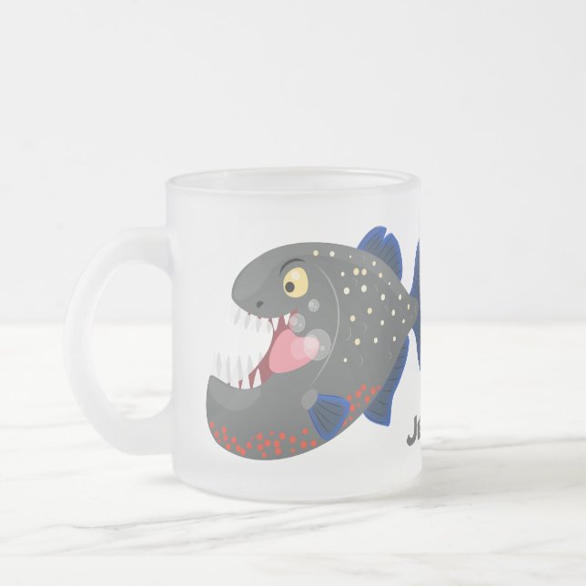 Taza De Cristal Esmerilado Furioso ilustracion personalizado de piranha (Izquierda)