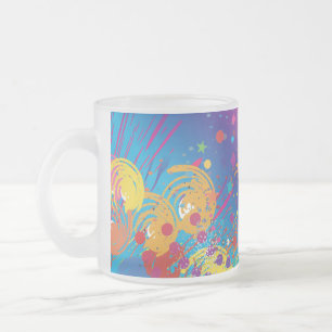 Taza De Cristal Esmerilado Fusión abstracta de colores vibrantes con salpicad