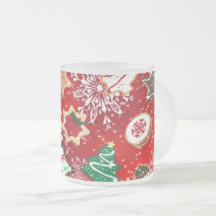 Taza De Cristal Esmerilado Galletas de Navidad y Copos de Nieve en Rojo