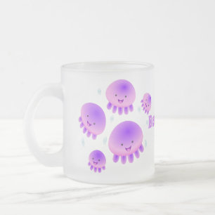 Taza De Cristal Esmerilado Gallito rosa morado kawaii personalizado