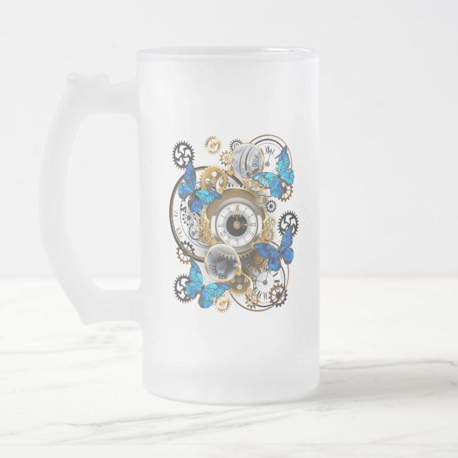 Taza De Cristal Esmerilado Gases de vapor y mariposas azules (Izquierda)