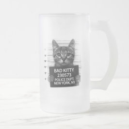 Taza De Cristal Esmerilado Gata mala policía foto de arresto divertida 