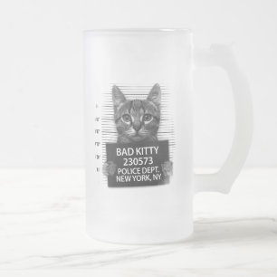 Taza De Cristal Esmerilado Gata mala policía foto de arresto divertida 