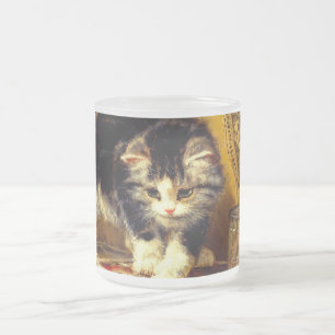 Taza De Cristal Esmerilado Gatito con pintura y brochas