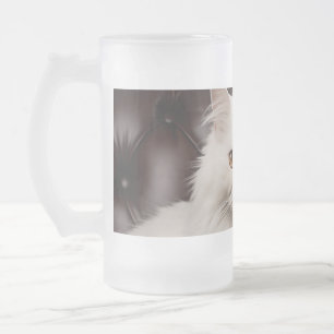 Taza De Cristal Esmerilado Gato blanco majestuoso