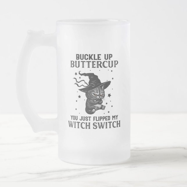 Taza De Cristal Esmerilado Gato Buckle Up Buttercup Divertido Gato de Hallowe (Izquierda)