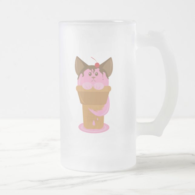 Taza De Cristal Esmerilado Gato de helado de fresa (Derecha)