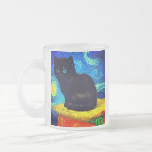 Taza De Cristal Esmerilado Gato de la Noche Estrellada al estilo de Van Gogh