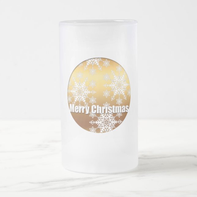 Taza De Cristal Esmerilado Gato de oro Feliz Navidad Snowflakes Frost G Mug (Centro)