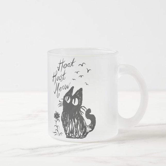 Taza De Cristal Esmerilado Gato del búho (negro) (Derecha)