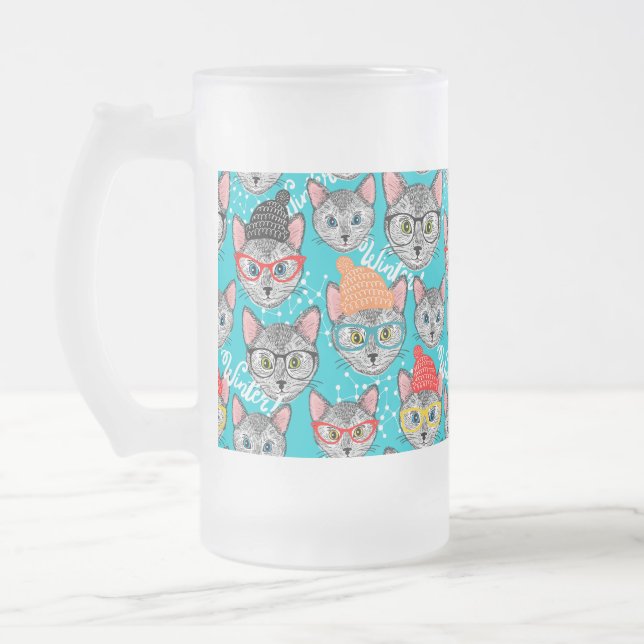 Taza De Cristal Esmerilado Gato en el gorra (Izquierda)