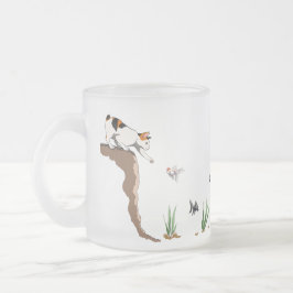 Taza De Cristal Esmerilado Gato en la pesca de bruja translúcida