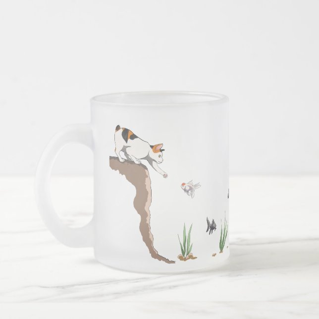 Taza De Cristal Esmerilado Gato en la pesca de bruja translúcida (Izquierda)