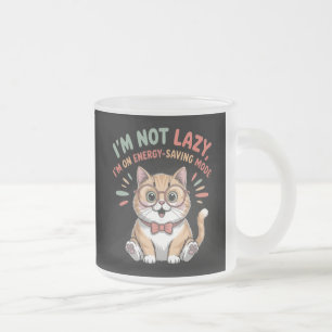 Taza De Cristal Esmerilado Gato en Modo de Ahorro de Energía