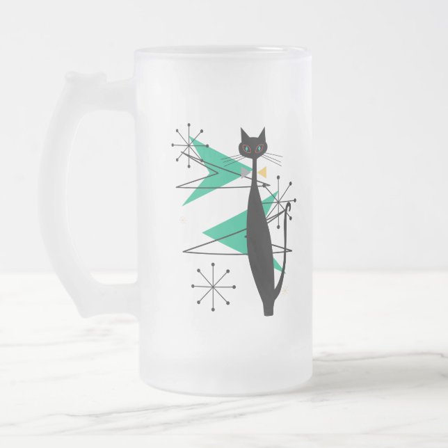 Taza De Cristal Esmerilado Gato fresco moderno del MCM de los mediados de (Izquierda)