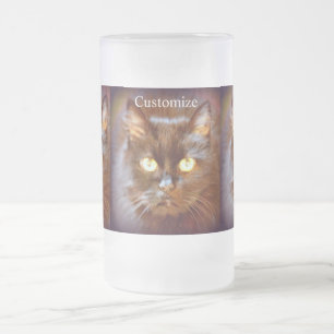 Taza De Cristal Esmerilado gato negro