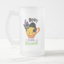 Taza De Cristal Esmerilado Gato negro boo, calabaza temerosa café Halloween