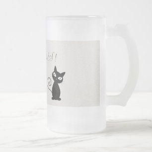 Taza De Cristal Esmerilado Gato negro caprichoso y Glittery-Hola Precioso