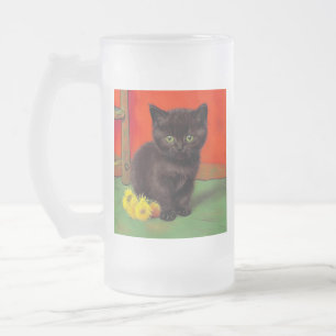 Taza De Cristal Esmerilado Gato negro estilo Van Gogh