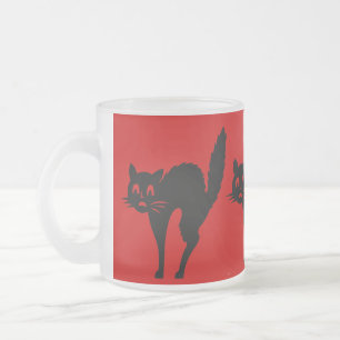 Taza De Cristal Esmerilado gato negro fantasmagórico de Halloween con