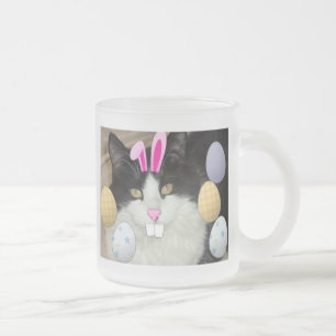 Taza De Cristal Esmerilado Gato negro y blanco