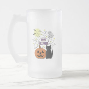 Taza De Cristal Esmerilado Gato negro y calabaza no asusta Halloween