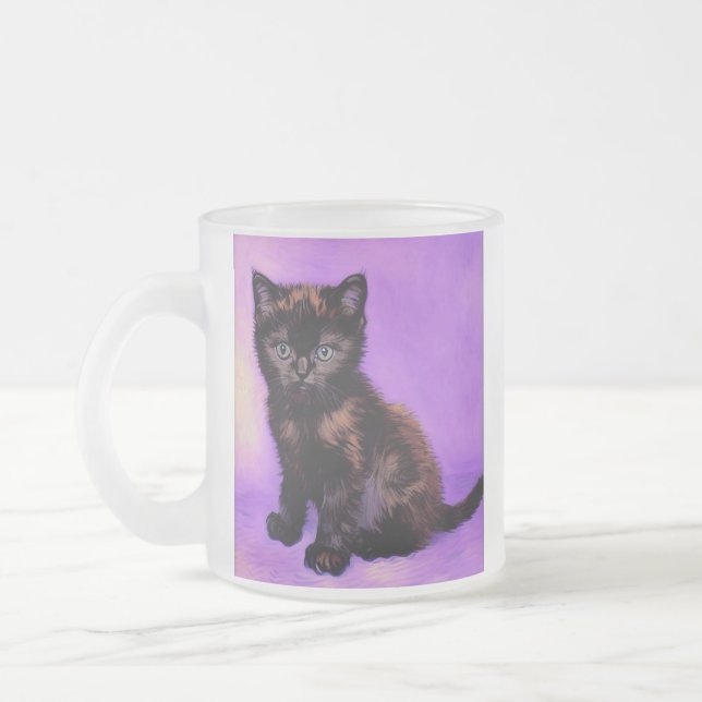 Taza De Cristal Esmerilado Gato púrpura estilo Van Gogh (Izquierda)