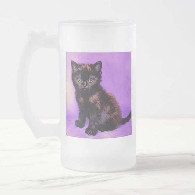 Taza De Cristal Esmerilado Gato púrpura estilo Van Gogh (Izquierda)