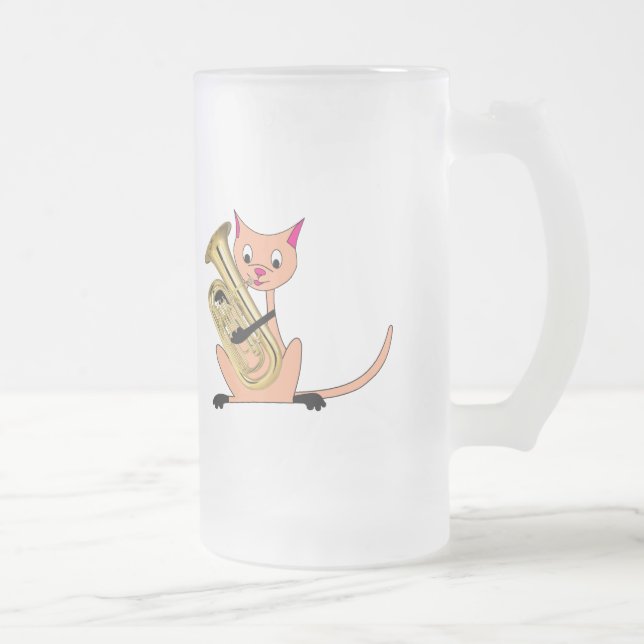 Taza De Cristal Esmerilado Gato que juega el Euphonium (Derecha)
