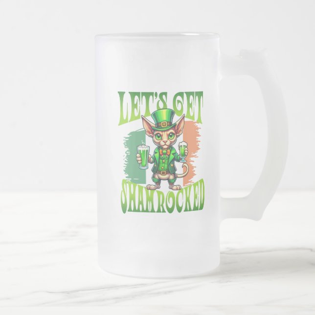 Taza De Cristal Esmerilado Gato Sfinx Enconado Día de San Patricio (Derecha)