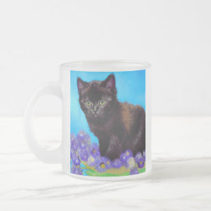 Taza De Cristal Esmerilado Gato Van Gogh y flores