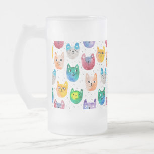 Taza De Cristal Esmerilado Gatos acuarelas y amigos