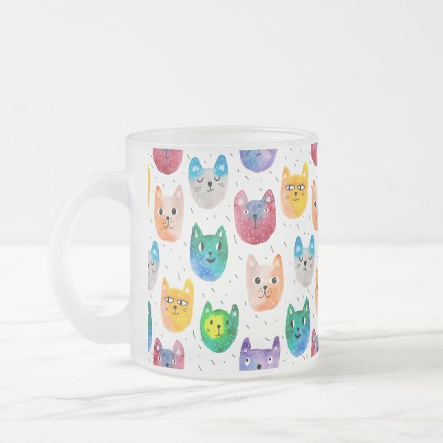 Taza De Cristal Esmerilado Gatos acuarelas y amigos (Izquierda)
