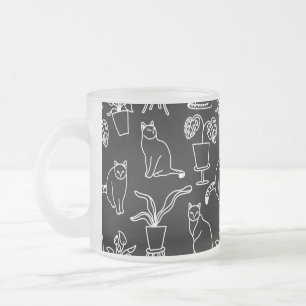 Taza De Cristal Esmerilado Gatos blancos en negro