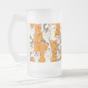 Taza De Cristal Esmerilado Gatos blancos y jengibre patrón ojos verdes ojos a