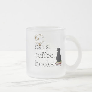 Taza De Cristal Esmerilado Gatos. Café. Libros. Perfección.