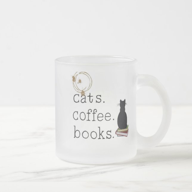 Taza De Cristal Esmerilado Gatos. Café. Libros. Perfección. (Derecha)
