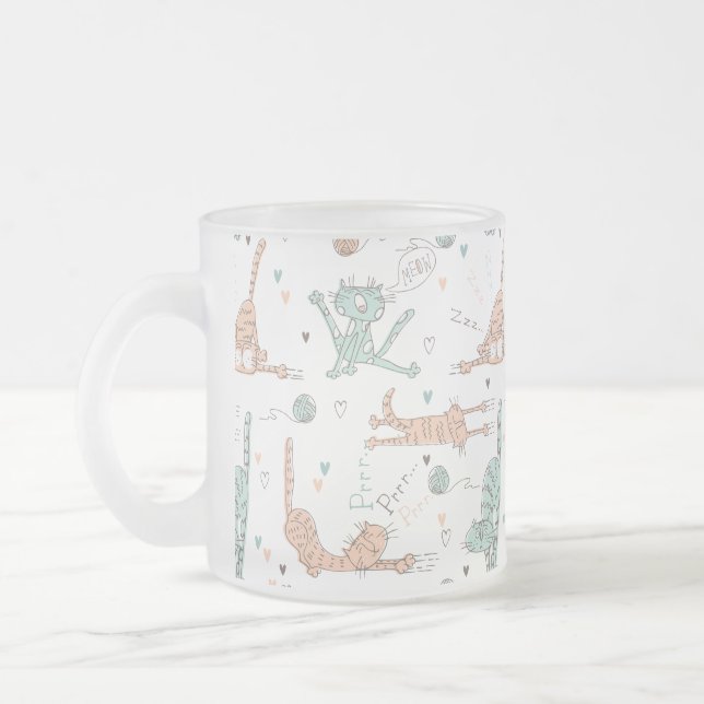 Taza De Cristal Esmerilado Gatos divertidos en un estilo lindo (Izquierda)